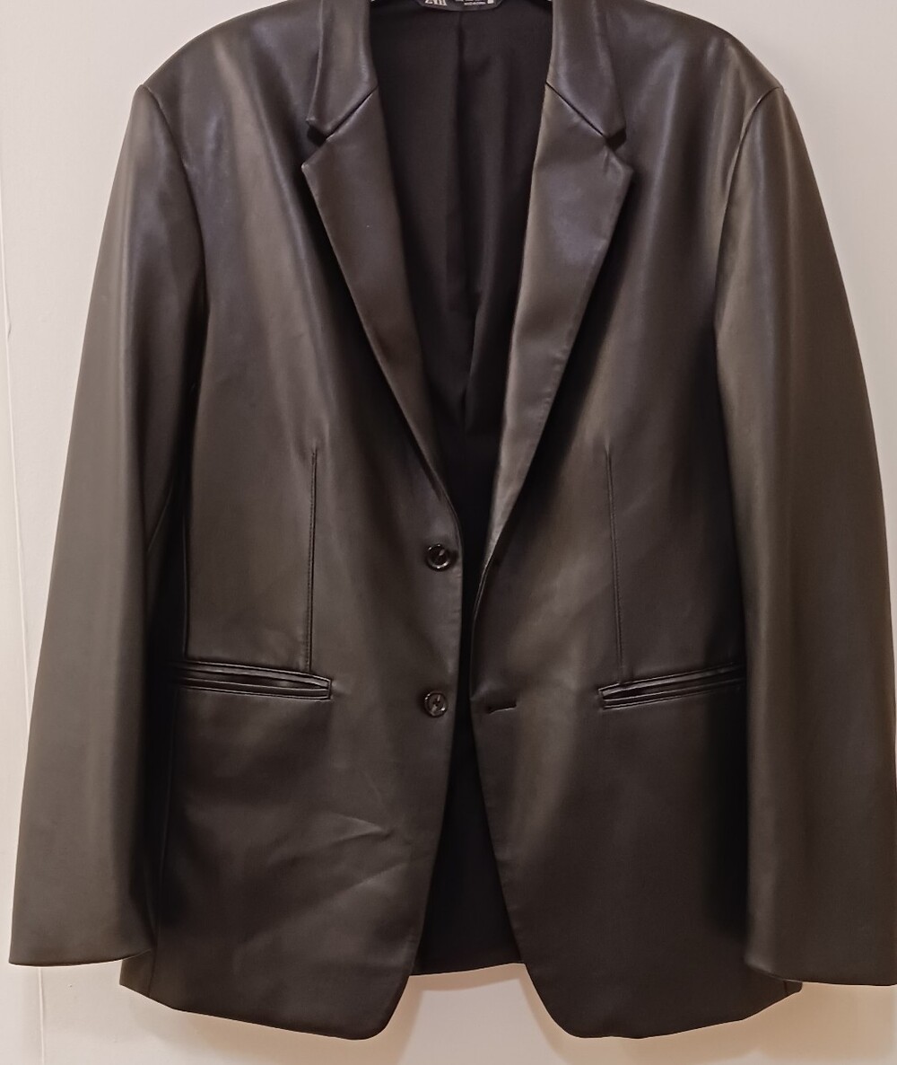Zara Black Faux Leather Blazer Jacket